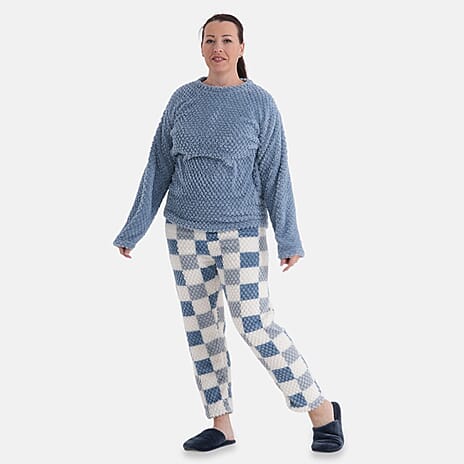 Styled By Cozy Checkered Pajama and Top Loungewear Set (Size - S-M) - Blue