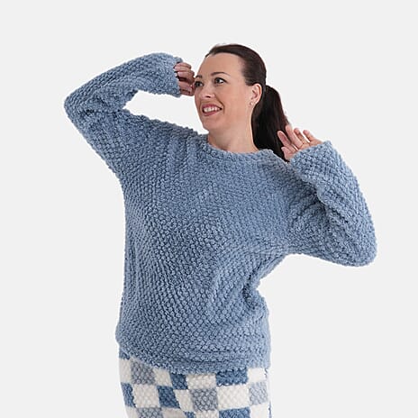 Styled By Cozy Checkered Pajama and Top Loungewear Set (Size - L-XL) - Blue