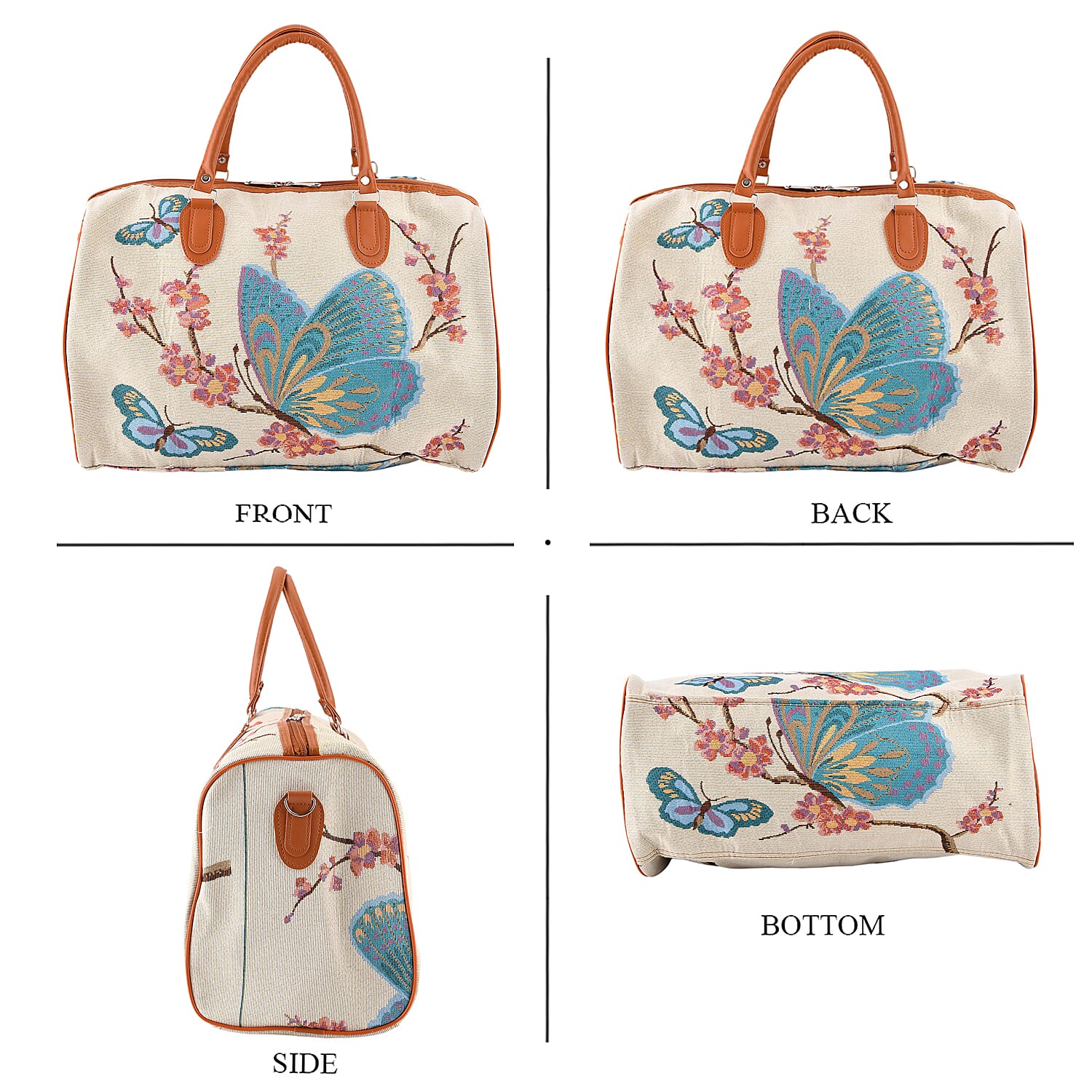 Butterfly Travel Bag (Size 45x23x27 cm) - White Blue