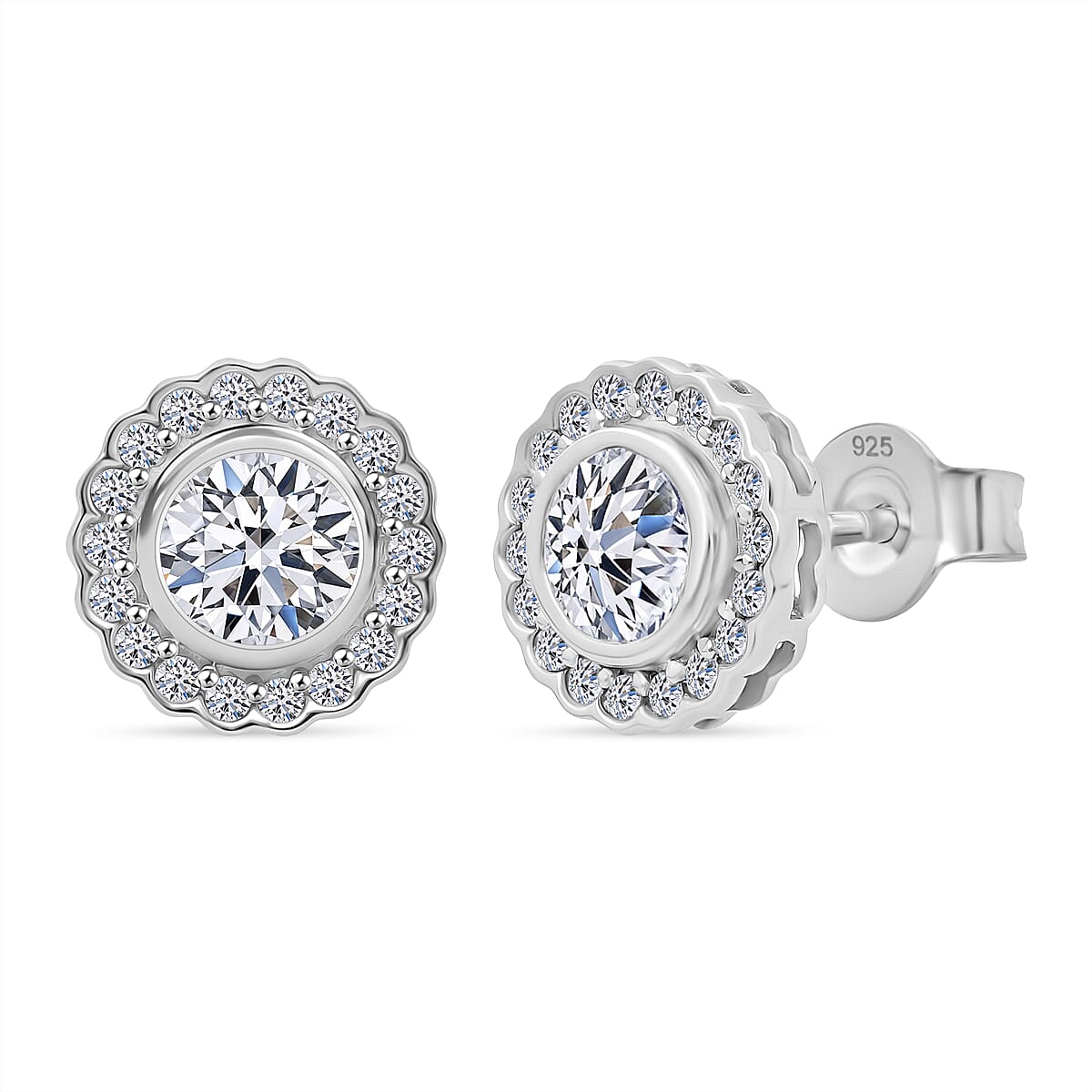Luxuriant Lab Grown Diamond (SI-GH) Earring with Push Back in Rhodium Overlay Sterling Silver 1.25 Ct.