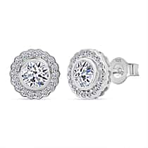 LUXURIANT 1.25 Ct. Lab Grown Diamond Halo Earrings in Rhodium Overlay Sterling Silver
