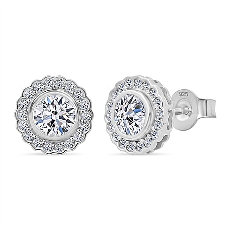 Luxuriant Lab Grown Diamond (SI-GH) Earring with Push Back in Rhodium Overlay Sterling Silver 1.25 Ct.