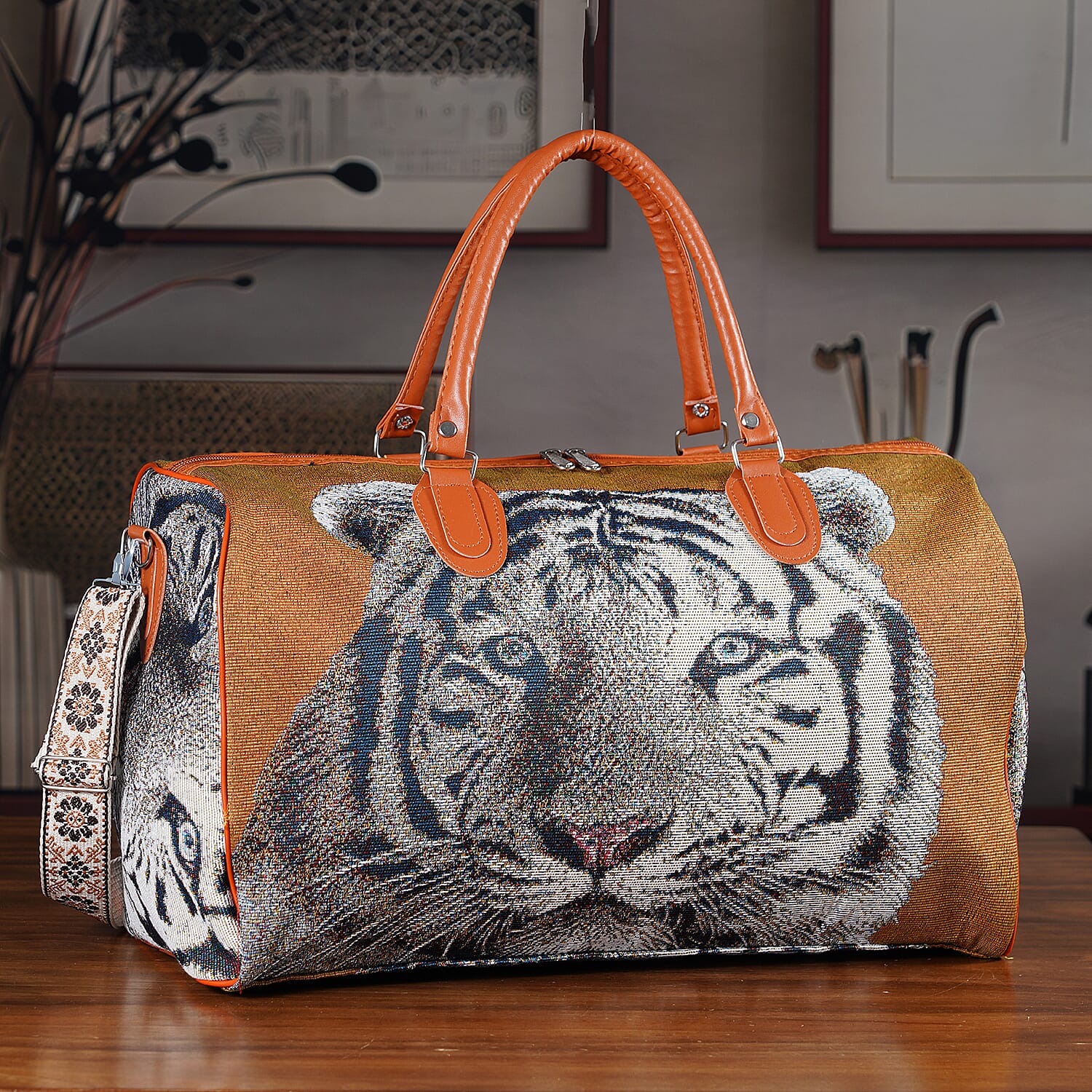Tiger Stripe Travel Bag (Size 45x23x27 cm) - Brown