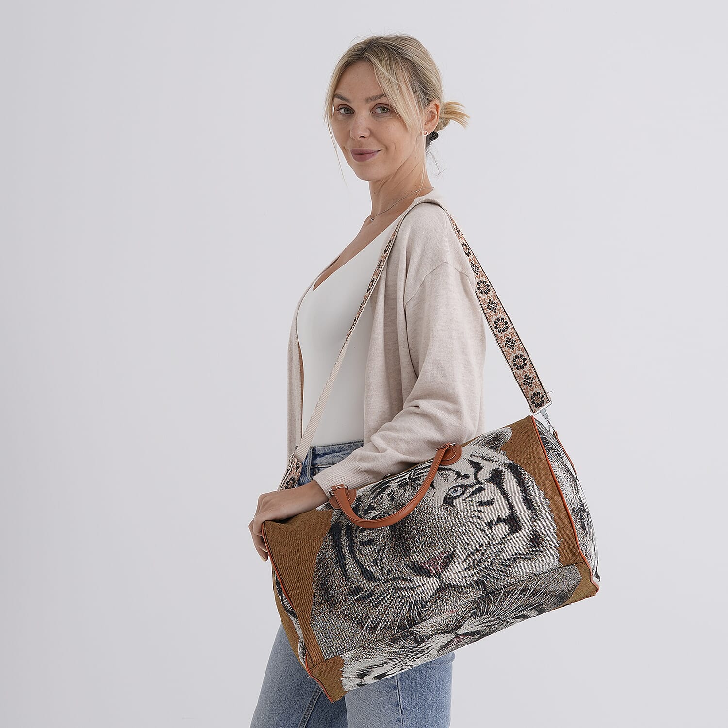 Tiger Stripe Travel Bag (Size 45x23x27 cm) - Brown