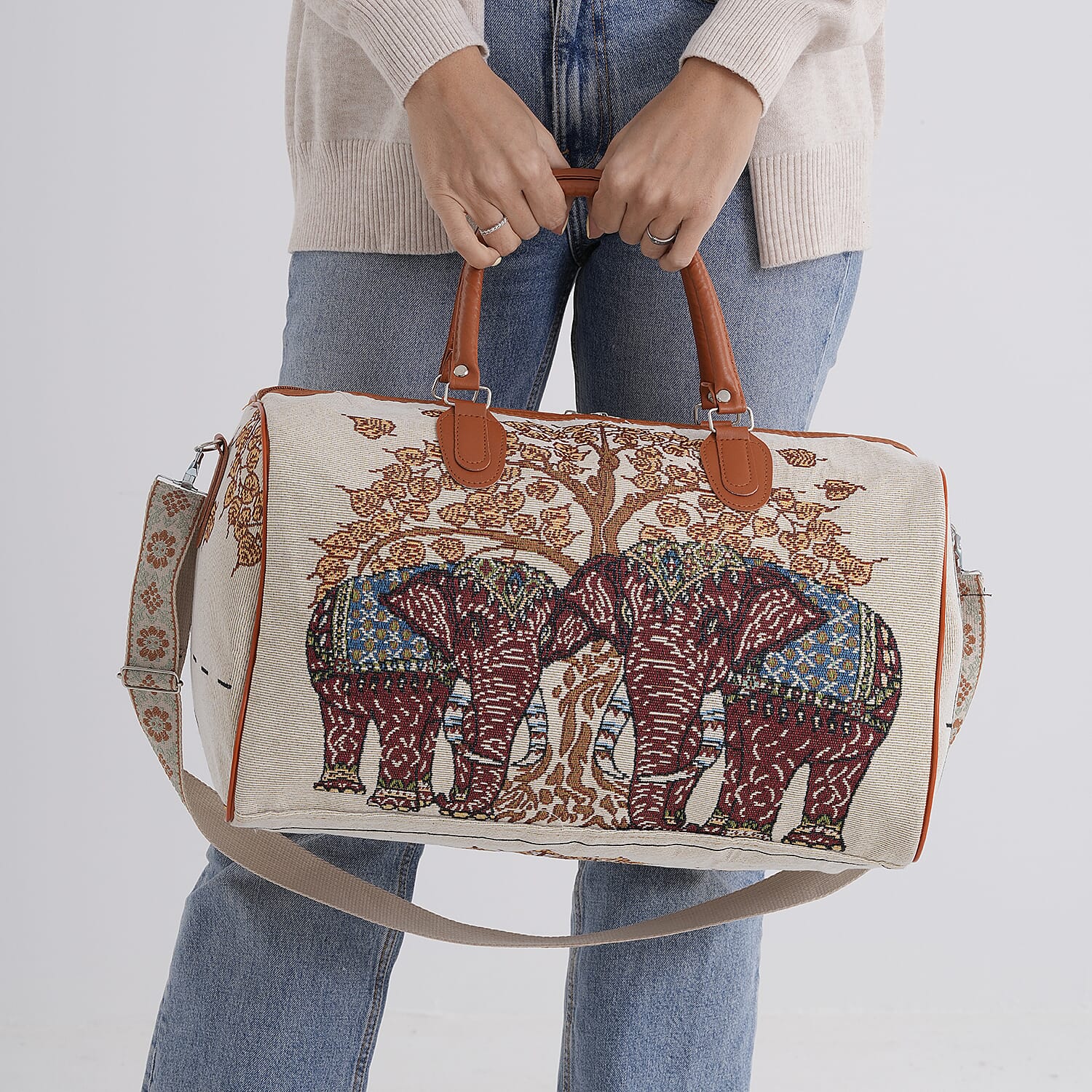 Elephant Travel Bag (Size 45x23x27 cm) - White Red