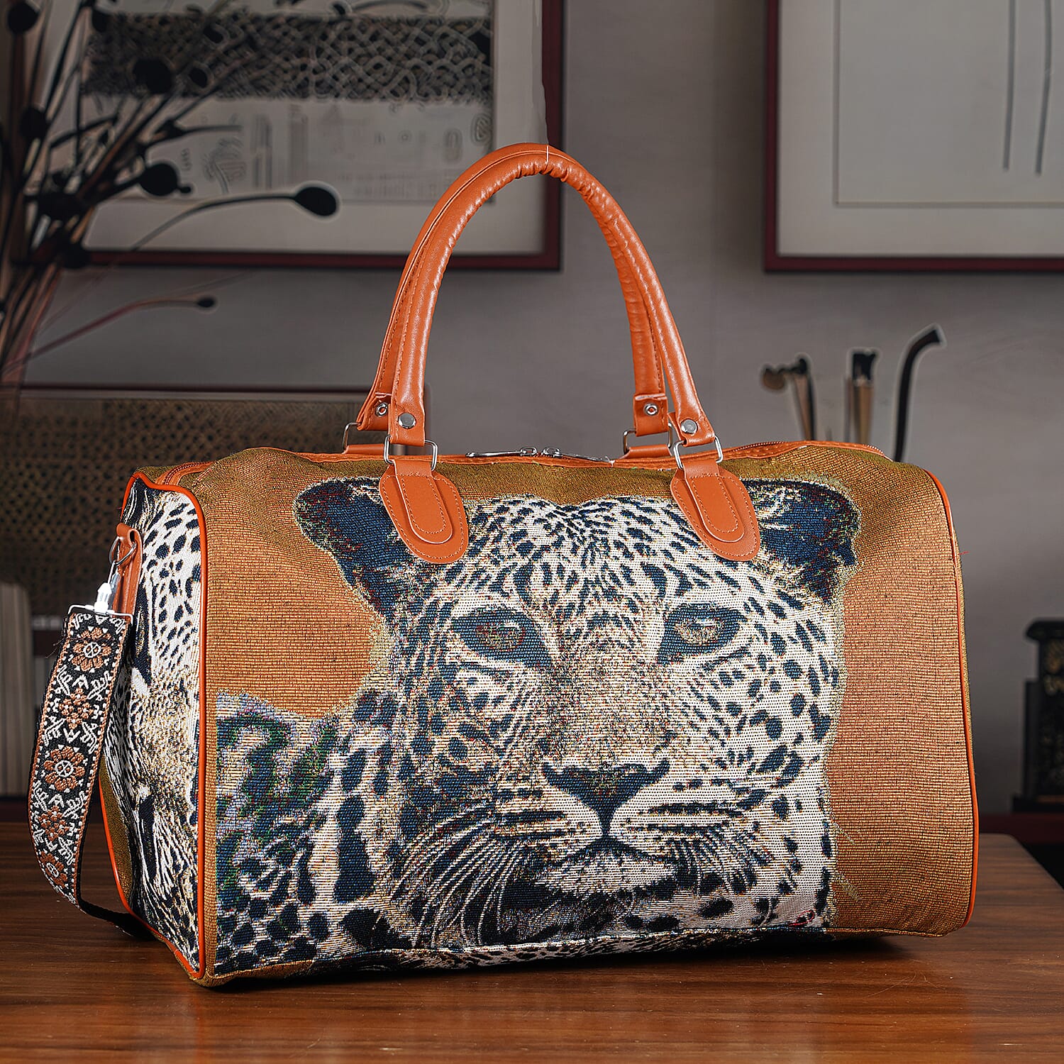 Leopard Travel Bag (Size 45x23x27 cm) - Brown