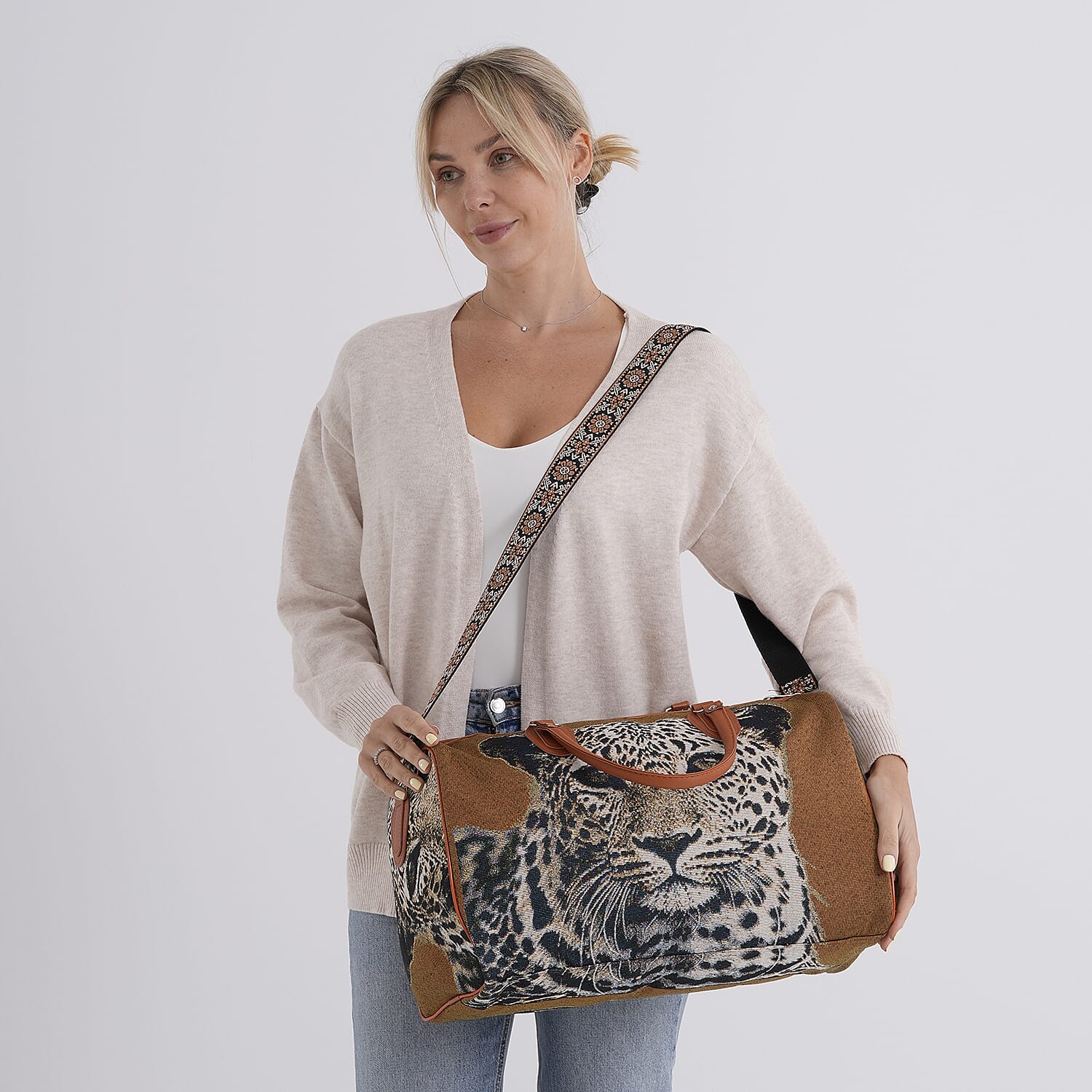 Leopard Travel Bag (Size 45x23x27 cm) - Brown