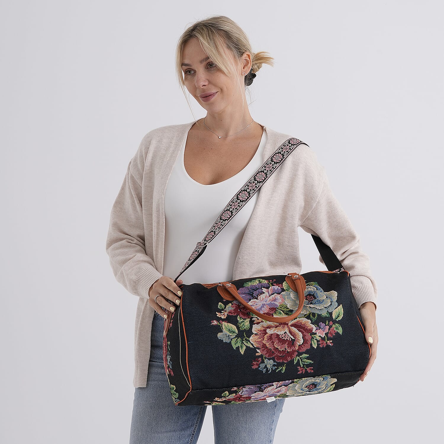 Floral Travel Bag (Size 45x23x27 cm) - Black Multi