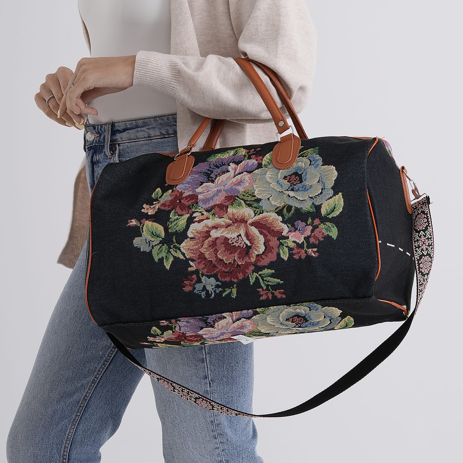 Floral Travel Bag (Size 45x23x27 cm) - Black Multi