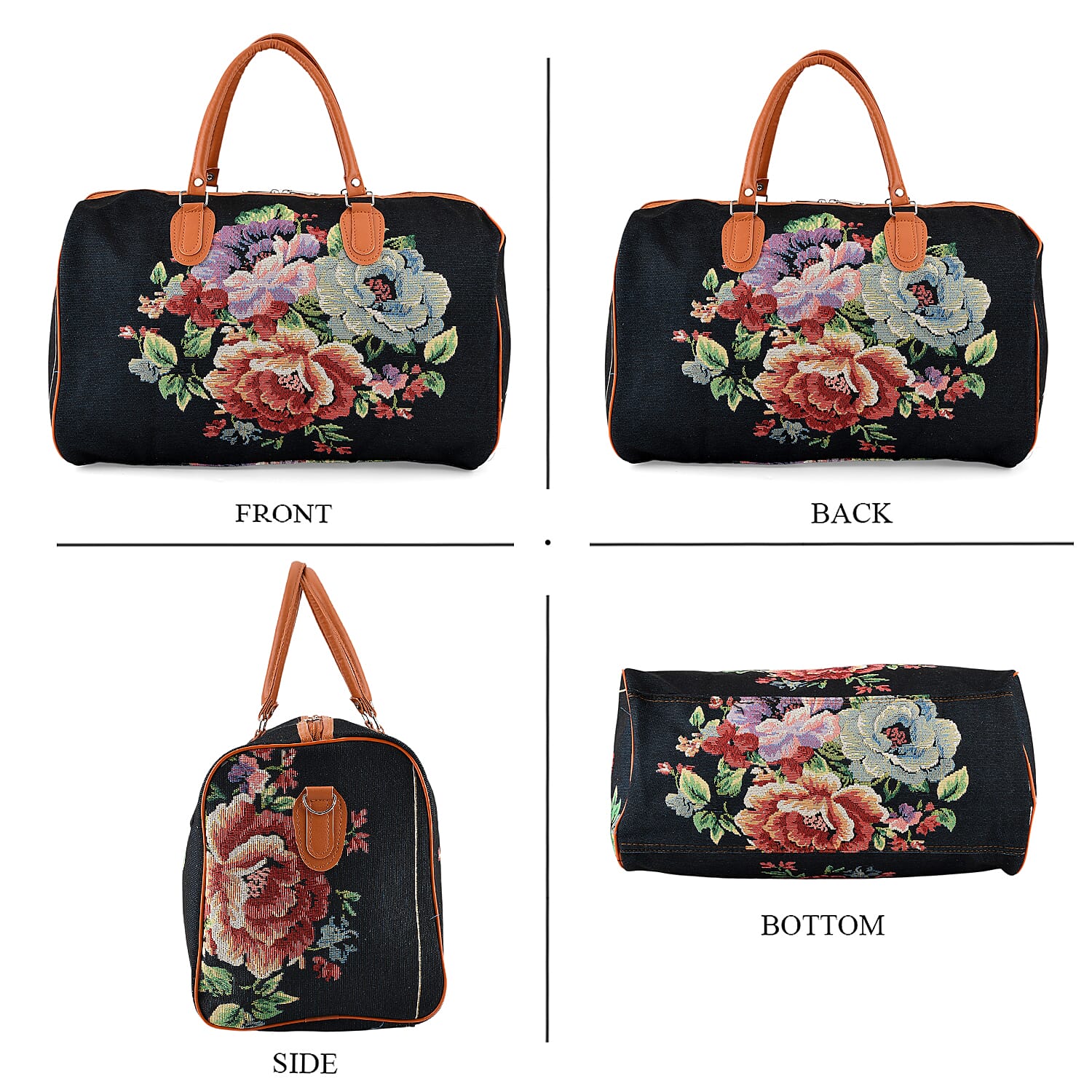 Floral Travel Bag (Size 45x23x27 cm) - Black Multi