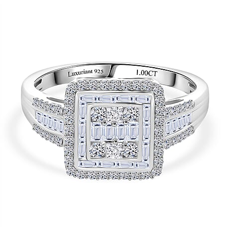 Luxuriant Lab Grown Diamond (SI-GH) Ring in Rhodium Overlay Sterling Silver 1.00 Ct.