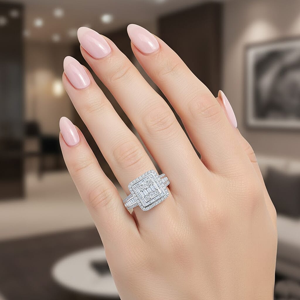 Luxuriant Lab Grown Diamond (SI-GH) Ring in Rhodium Overlay Sterling Silver 1.00 Ct.