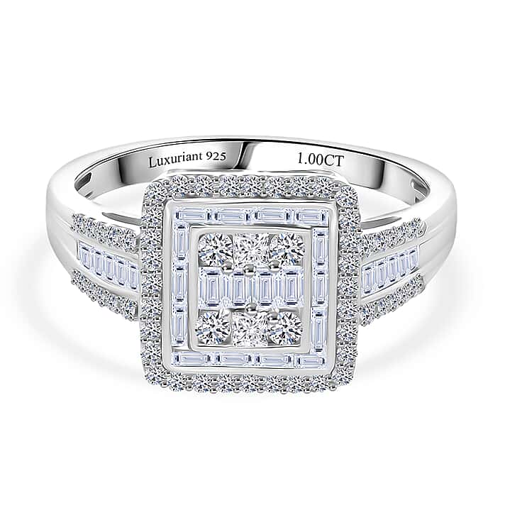 LUXURIANT 1 Ct. Lab Grown Diamond Cluster Ring in Rhodium Overlay Sterling Silver