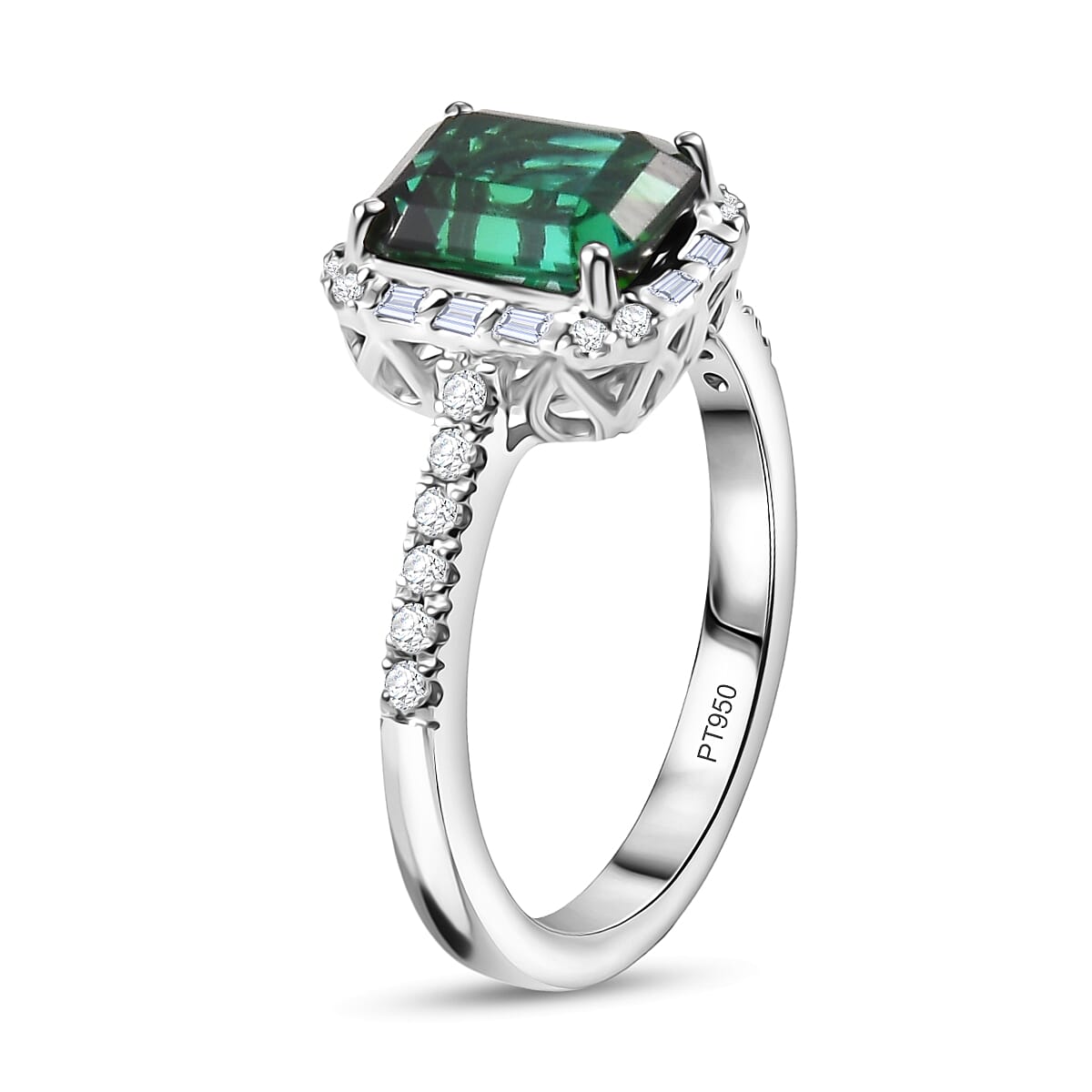 Rhapsody 950 Platinum AAAA Lagoon Tourmaline White Diamond EF, VS Main Stone With Side Stone Ring, Platinum Wt.5.77 Gms  2.961  Ct.