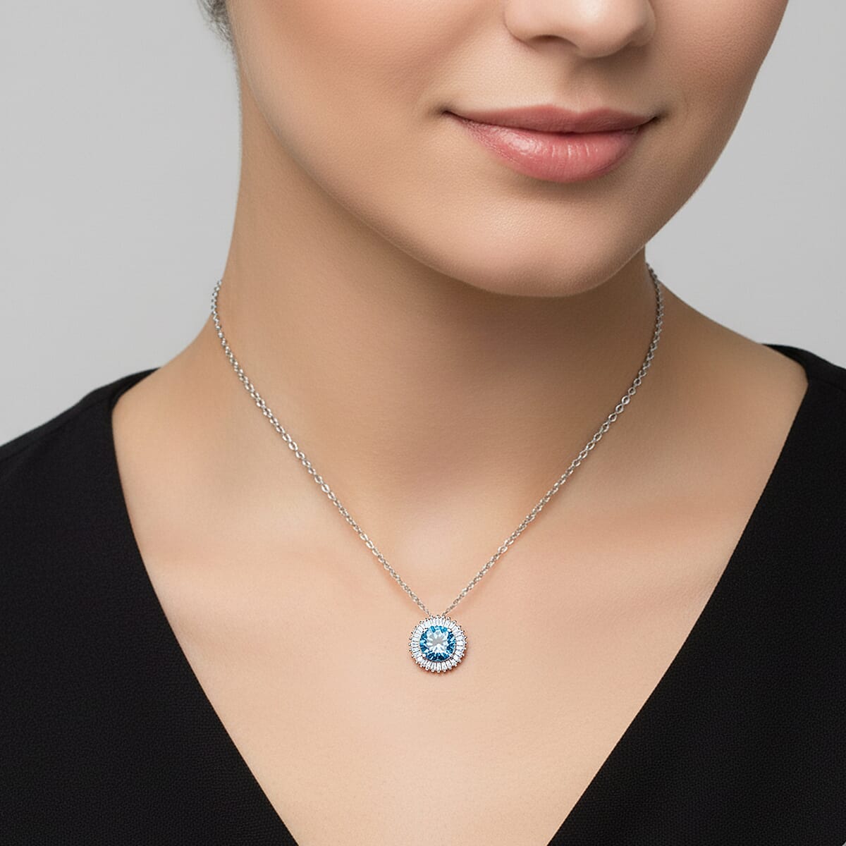 Luxuriant Lab Grown Blue Diamond & Lab Grown Diamond (SI-GH) Pendant in Rhodium Overlay Sterling Silver 1.15 Ct.