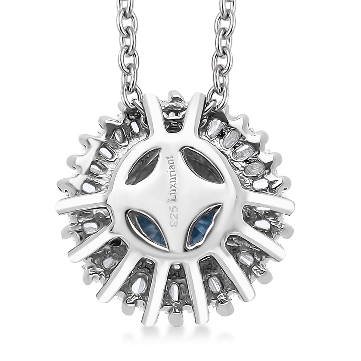 Luxuriant Lab Grown Blue Diamond & Lab Grown Diamond (SI-GH) Pendant in Rhodium Overlay Sterling Silver 1.15 Ct.