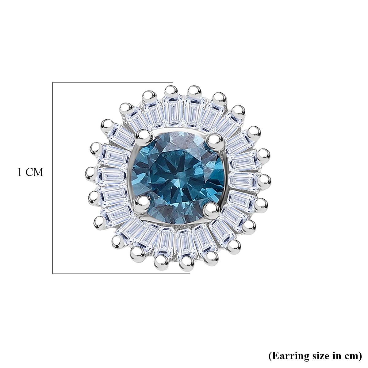 Luxuriant Lab Grown Blue Diamond & Lab Grown Diamond (SI-GH) Earring in Rhodium Overlay Sterling Silver 1.30 Ct.