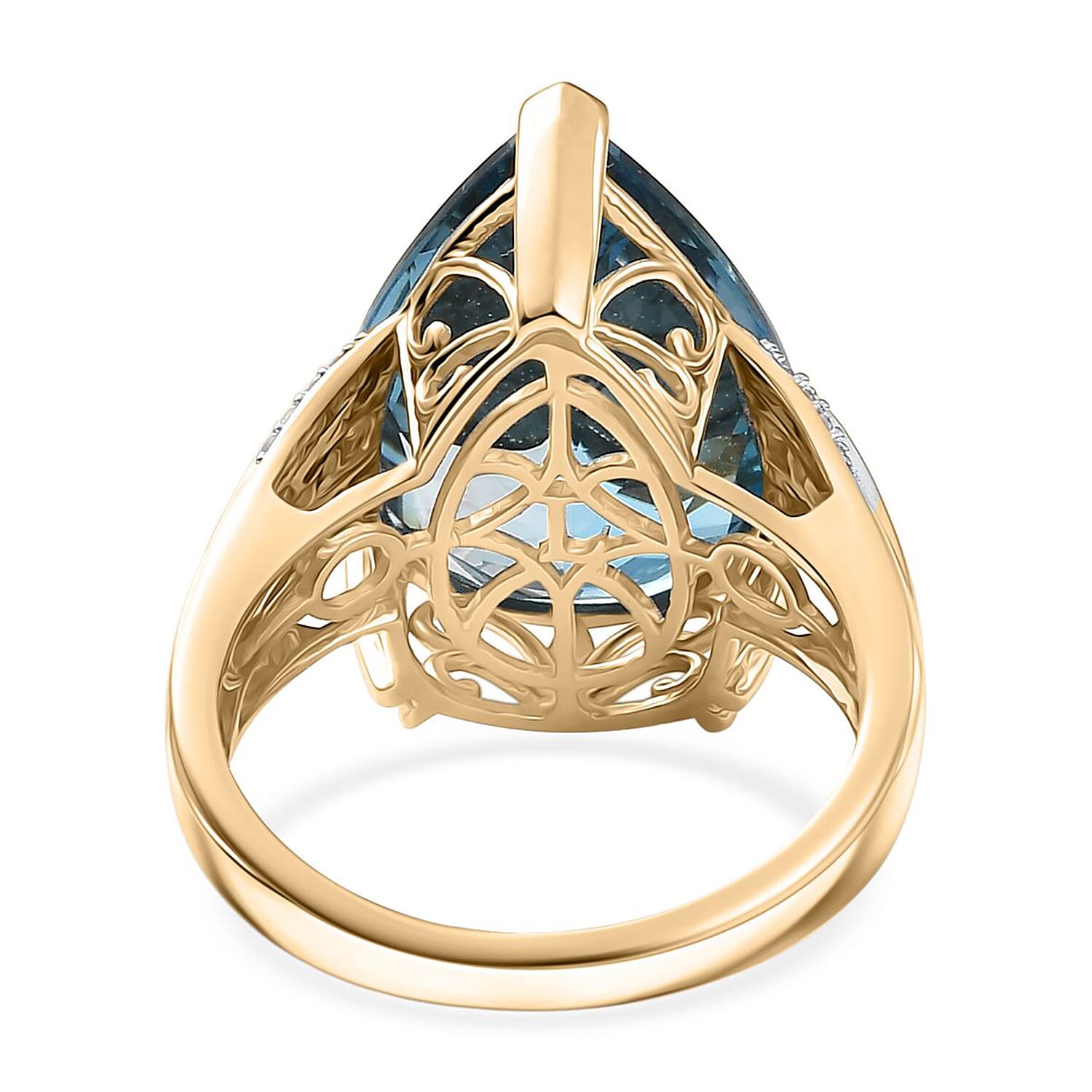 Luxuriant 9K Yellow Gold AA London Blue Topaz & Lab Grown Diamond (SI-GH) Ring 12.89 Ct.
