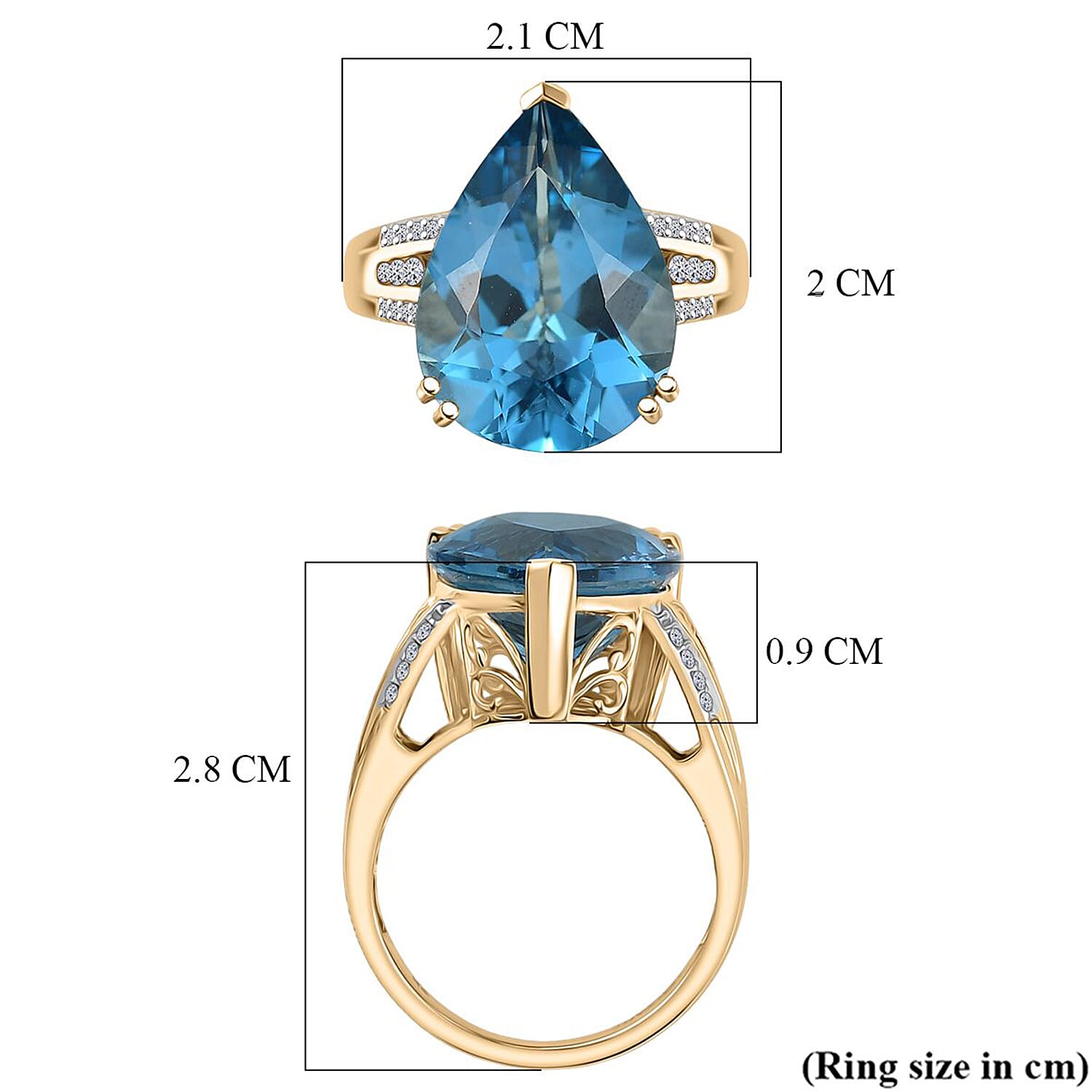 Luxuriant 9K Yellow Gold AA London Blue Topaz & Lab Grown Diamond (SI-GH) Ring 12.89 Ct.