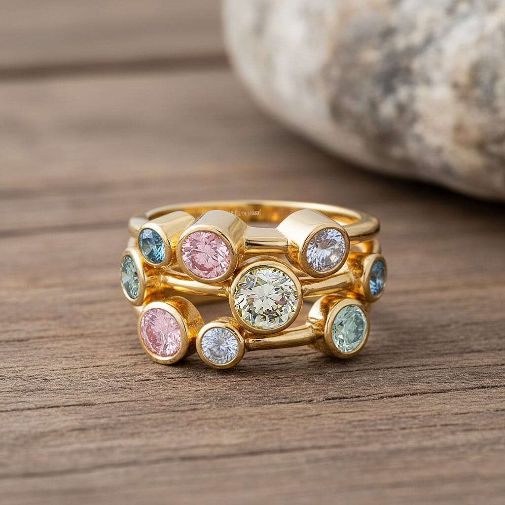 The Effervescent Watercolour Diamond Bubble Ring Set with 2.00cts of Si Clarity Lab Grown Yellow, Pink, White, Green & Blue Diamonds