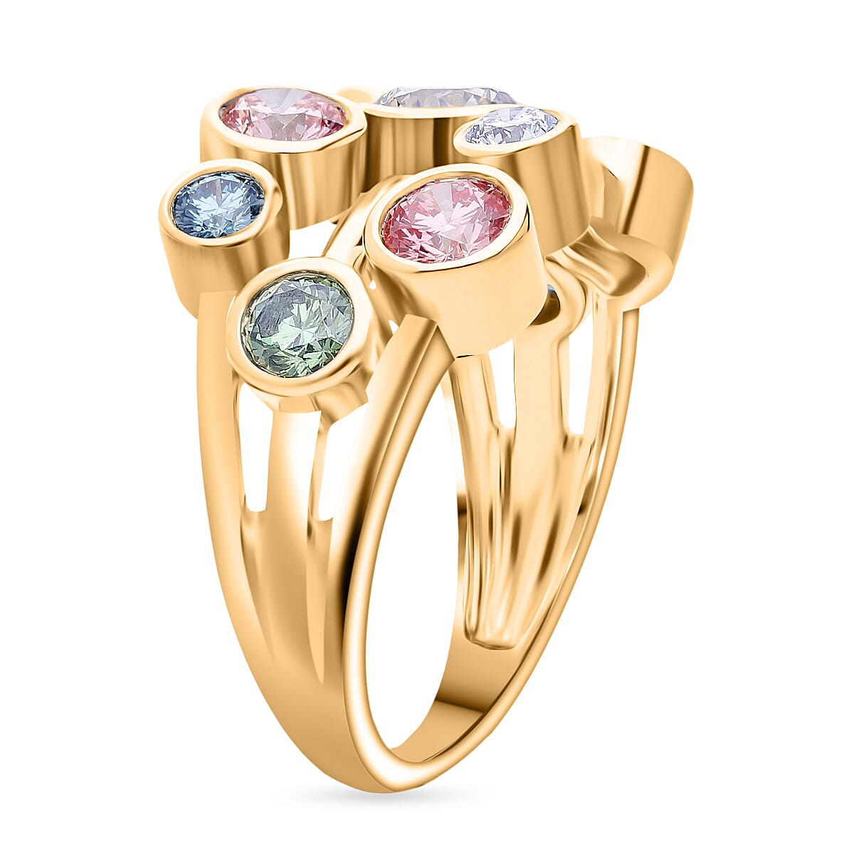 The Effervescent Watercolour Diamond Bubble Ring Set with 2.00cts of Si Clarity Lab Grown Yellow, Pink, White, Green & Blue Diamonds