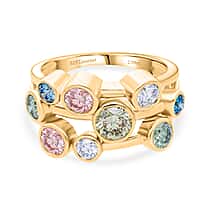 LUXURIANT 2 Ct. Multi Colour Lab Grown Diamond Bubble Ring in 18K Vermeil Yellow Gold Over Sterling Silver (SI-G-H)