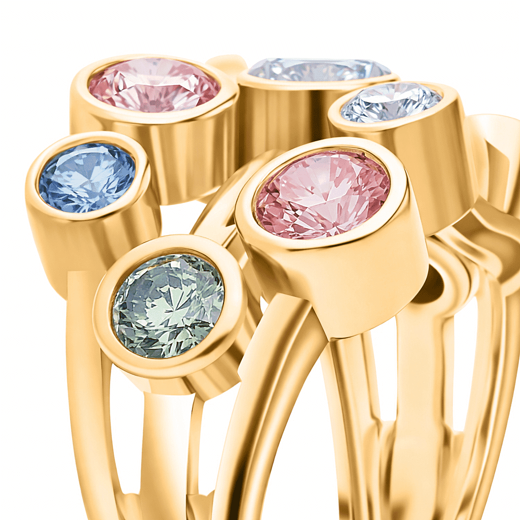 The Effervescent Watercolour Diamond Bubble Ring Set with 2.00cts of Si Clarity Lab Grown Yellow, Pink, White, Green & Blue Diamonds