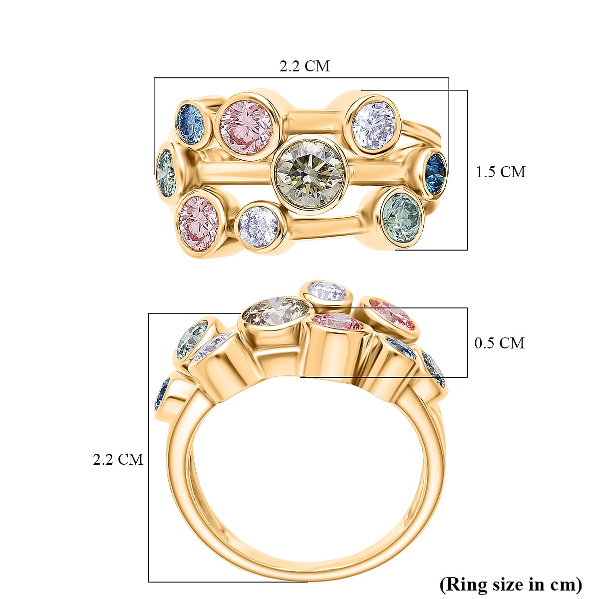 The Effervescent Watercolour Diamond Bubble Ring Set with 2.00cts of Si Clarity Lab Grown Yellow, Pink, White, Green & Blue Diamonds