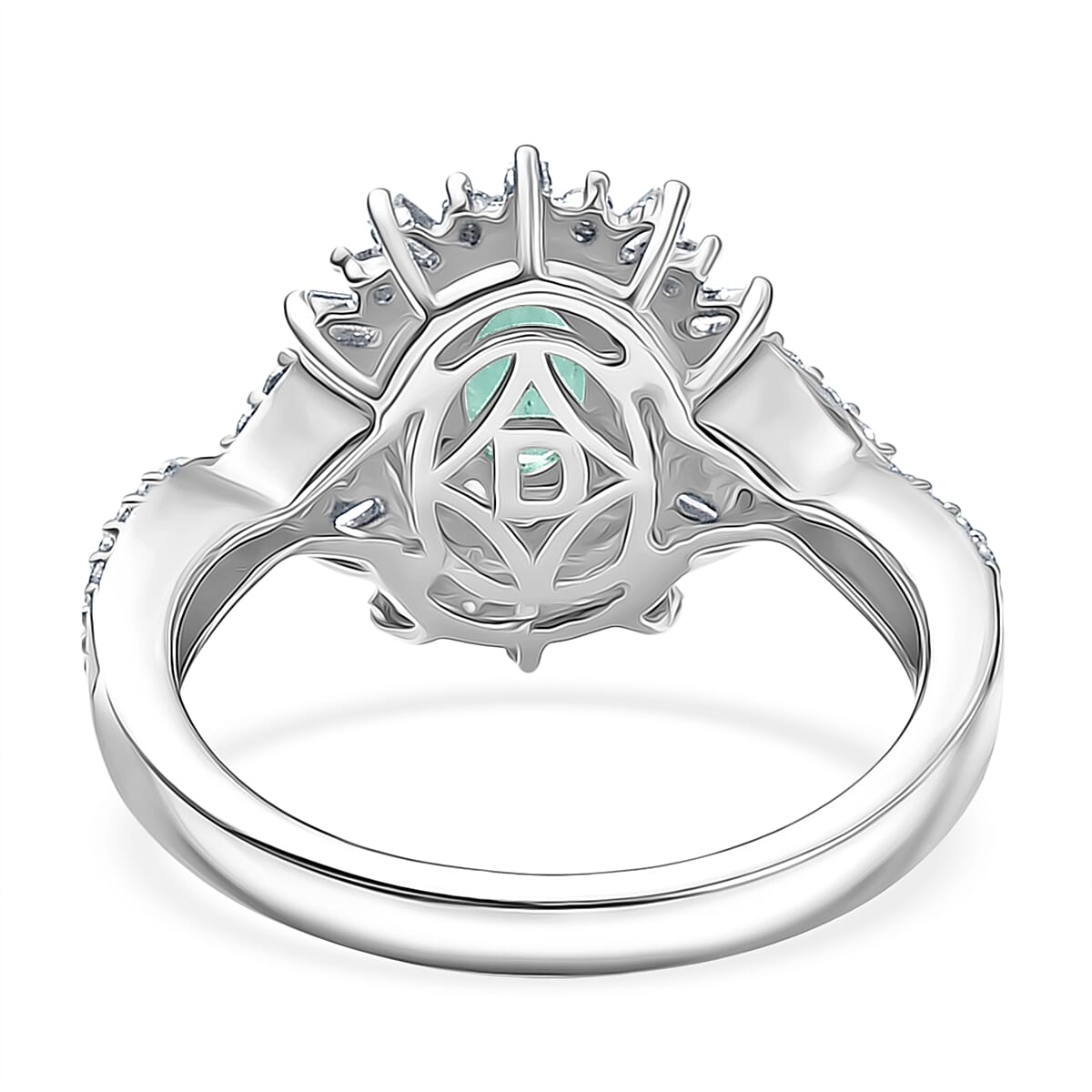 D'Joy Emerald, Yellow Sapphire & Moissanite Halo Ring in Rhodium Overlay Sterling Silver 1.02 Ct.