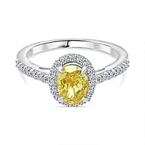 LUXURIANT 2 Ct. Lab Grown Yellow Diamond Halo Ring in 950 Platinum, SGL Certified