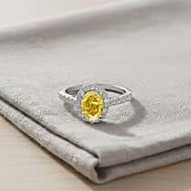 LUXURIANT 2 Ct. Lab Grown Yellow Diamond Halo Ring in 950 Platinum, SGL Certified