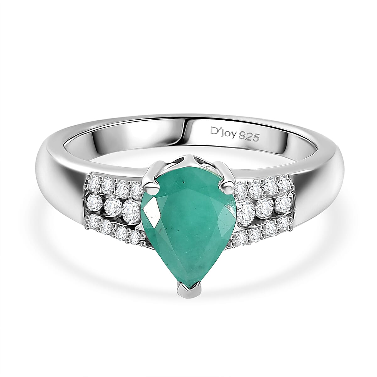 D'Joy Emerald & Moissanite Ring in Rhodium Overlay Sterling Silver 1.22 Ct.