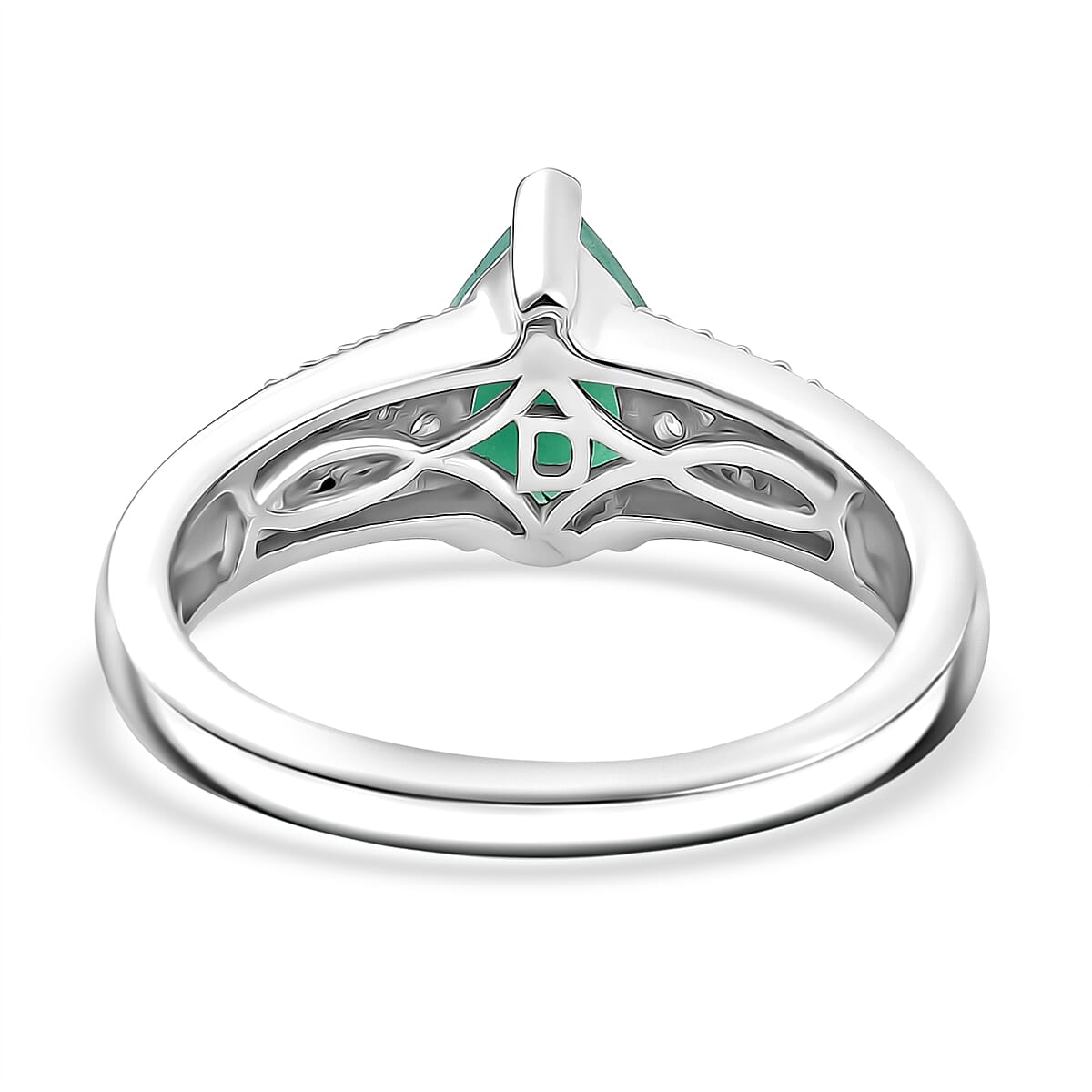 D'Joy Emerald & Moissanite Ring in Rhodium Overlay Sterling Silver 1.22 Ct.