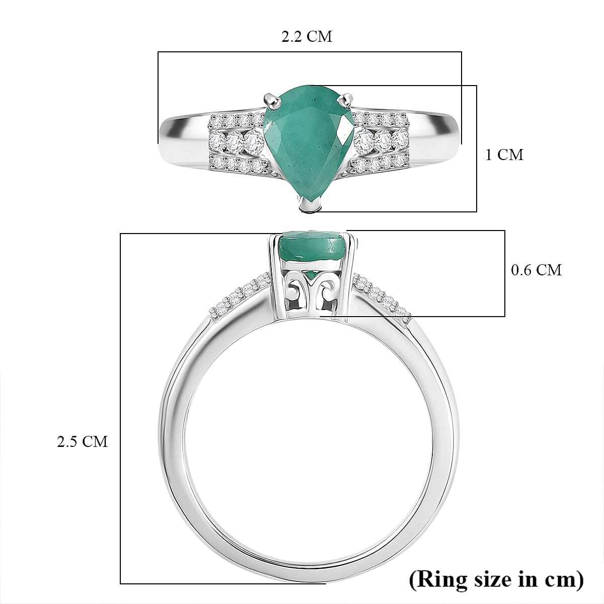 D'Joy Emerald & Moissanite Ring in Rhodium Overlay Sterling Silver 1.22 Ct.