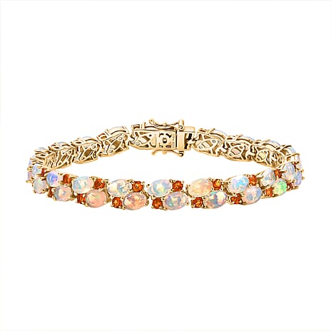 D'Joy Ethiopian Opal, Fire Opal Two Row Bracelet (Size - 7.5) in 18K Vermeil Yellow Gold Plated Sterling Silver 13.96 Ct.