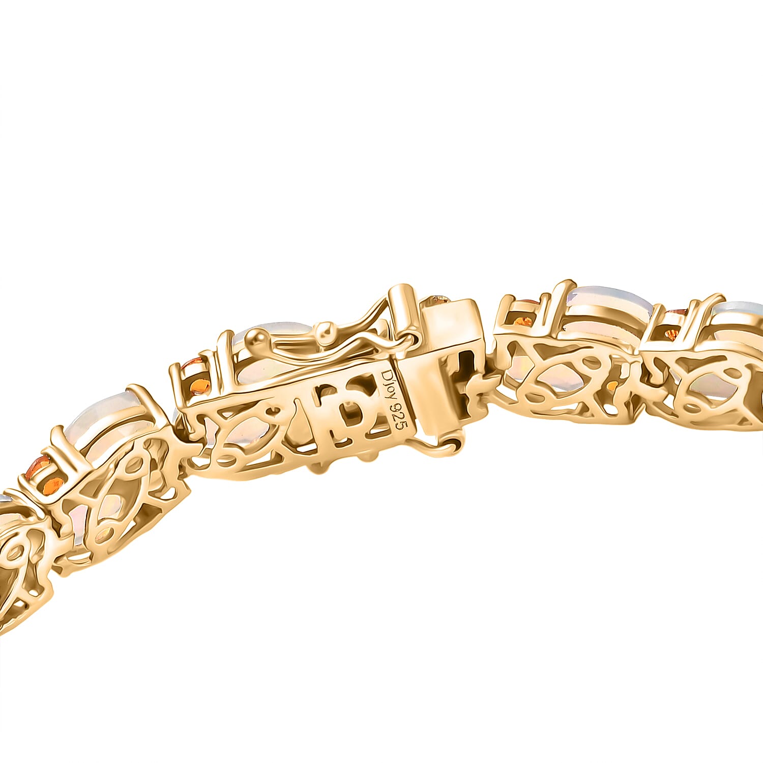 D'Joy Ethiopian Opal, Fire Opal Two Row Bracelet (Size - 7.5) in 18K Vermeil Yellow Gold Plated Sterling Silver 13.96 Ct.