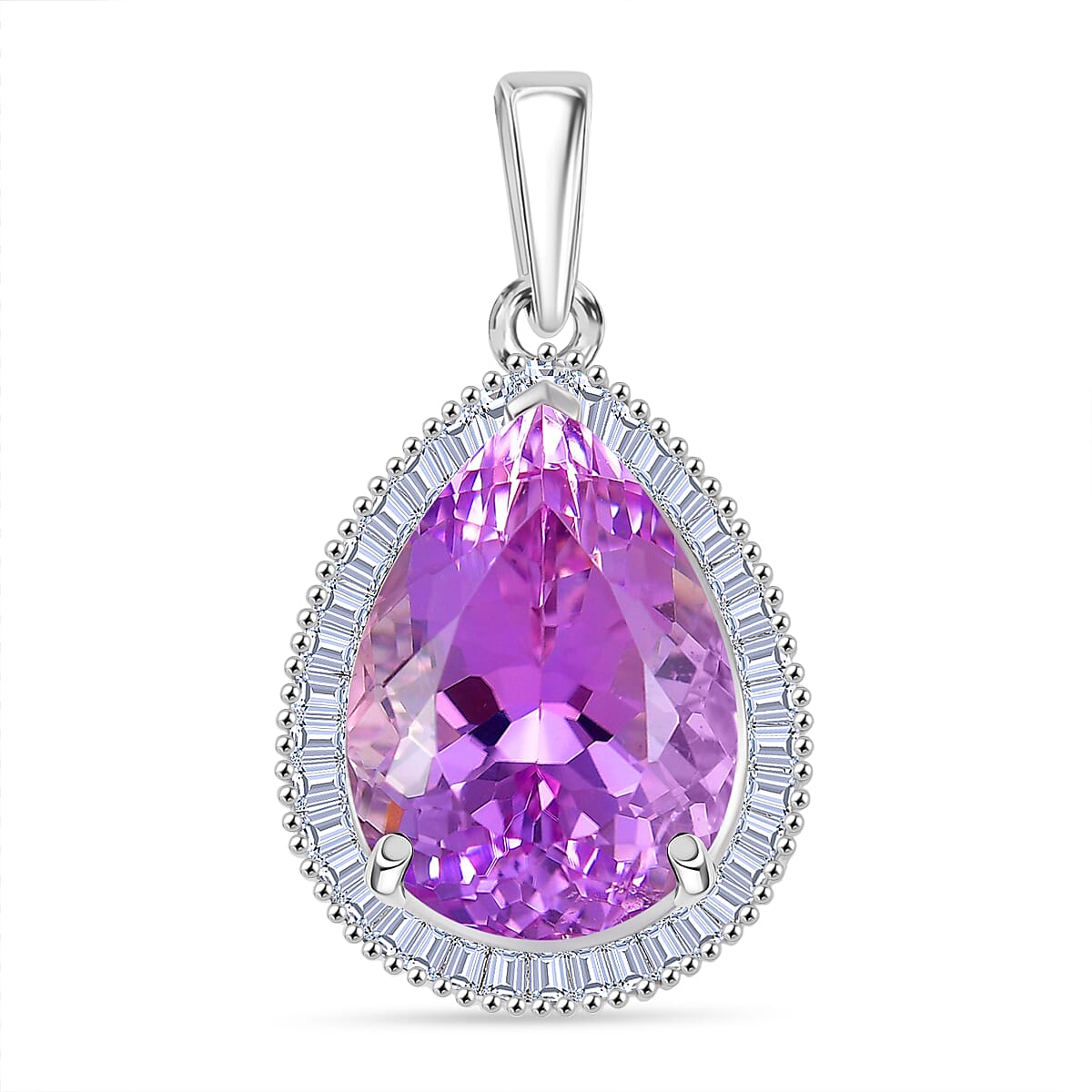 RHAPSODY 950 Platinum AAAA Kunzite  & Natural White Diamond (VS-E-F) Pendant 15.71 Ct, Platinum Wt. 6.39 Gms