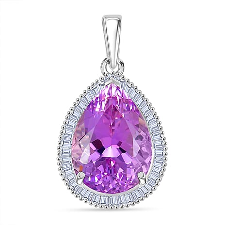 RHAPSODY 950 Platinum AAAA Kunzite  & Natural White Diamond (VS-E-F) Pendant 15.71 Ct, Platinum Wt. 6.39 Gms