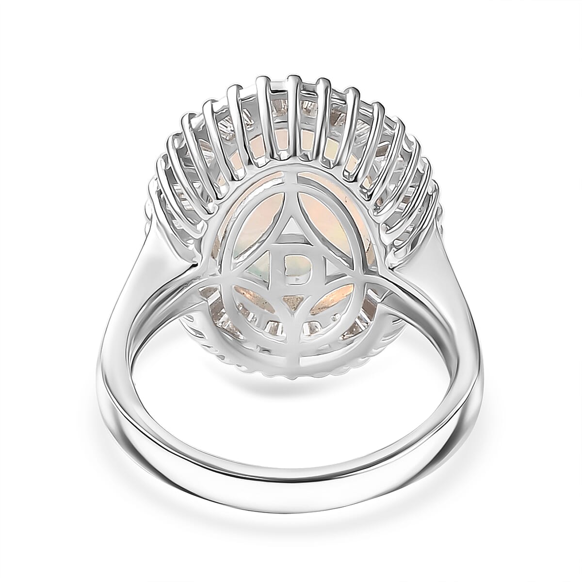 D'Joy Ethiopian Opal & Moissanite Main Stone with Surrounding Stone Ring in Rhodium Overlay Sterling Silver 4.24 Ct.