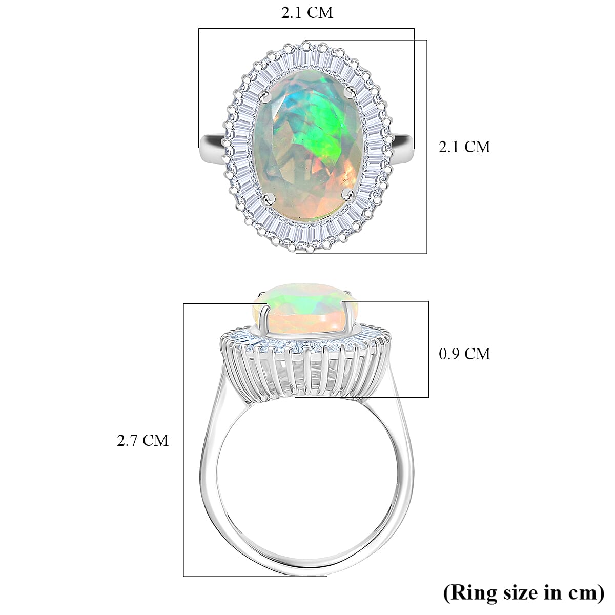 D'Joy Ethiopian Opal & Moissanite Main Stone with Surrounding Stone Ring in Rhodium Overlay Sterling Silver 4.24 Ct.