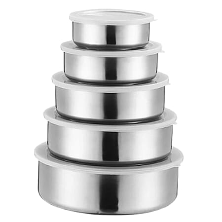 Latham - Hall 5 Piece Stainless Steel Food Storage Container Set with Lid - Not Dishwasher Safe
