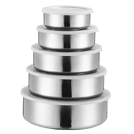 Latham - Hall 5 Piece Stainless Steel Food Storage Container Set with Lid - Not Dishwasher Safe