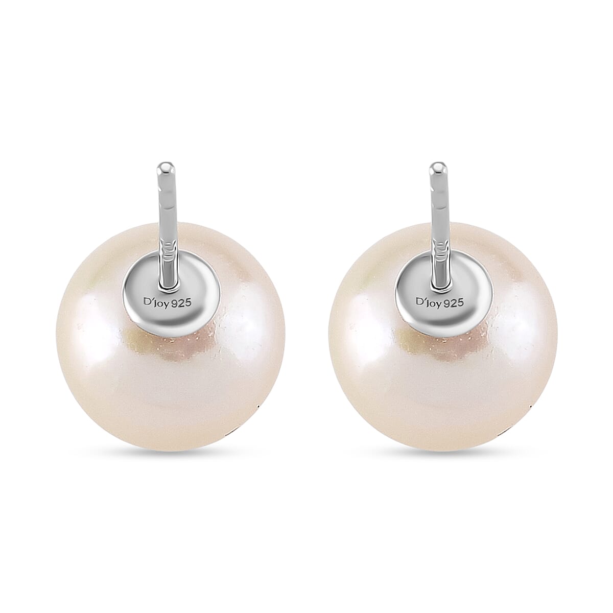 Premium White Edison Pearl (10MM) Earrings with Push Backs in Rhodium Overlay Sterling Silver