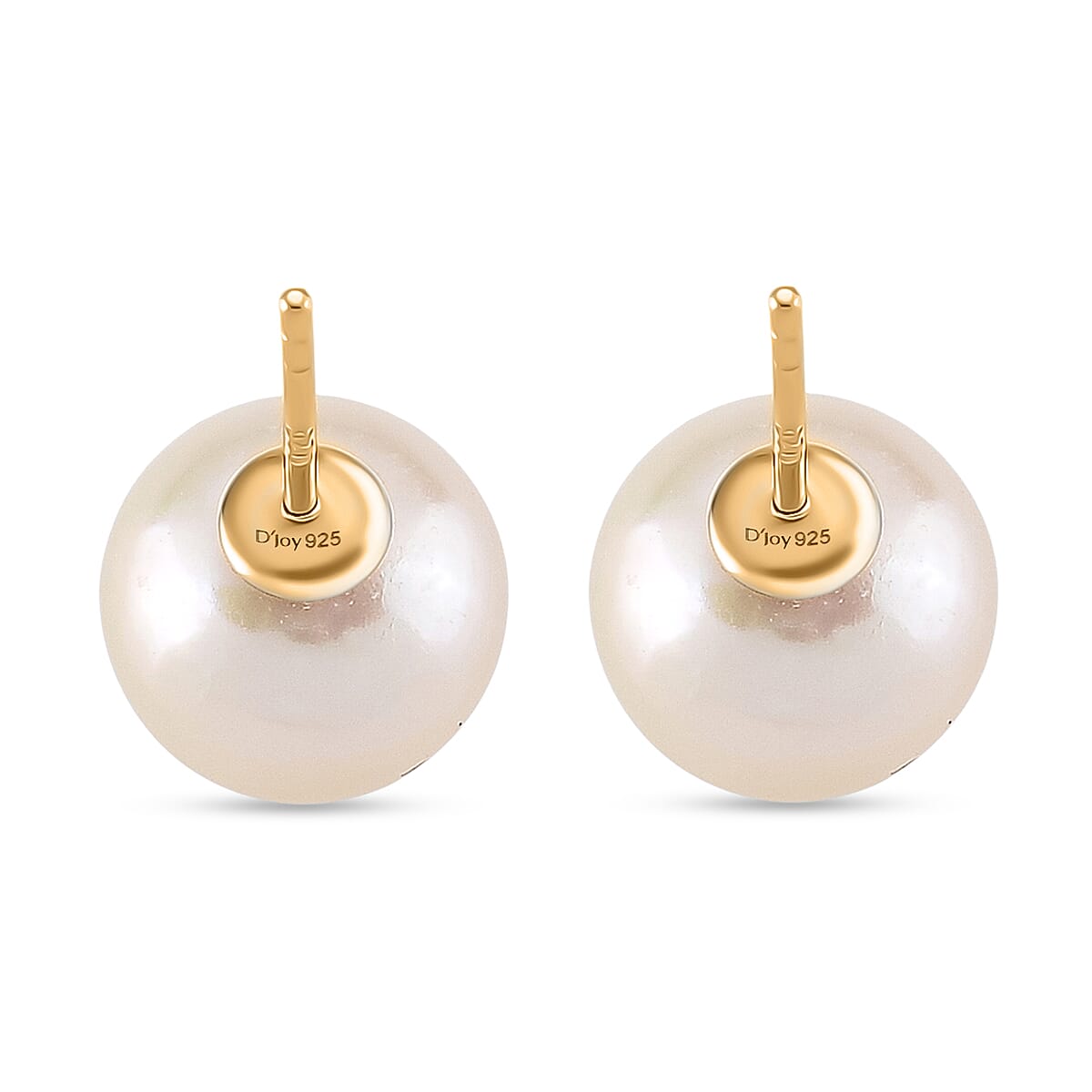 Premium White Edison Pearl (10MM) Earrings with Push Backs in Yellow Gold Overlay Sterling Silver