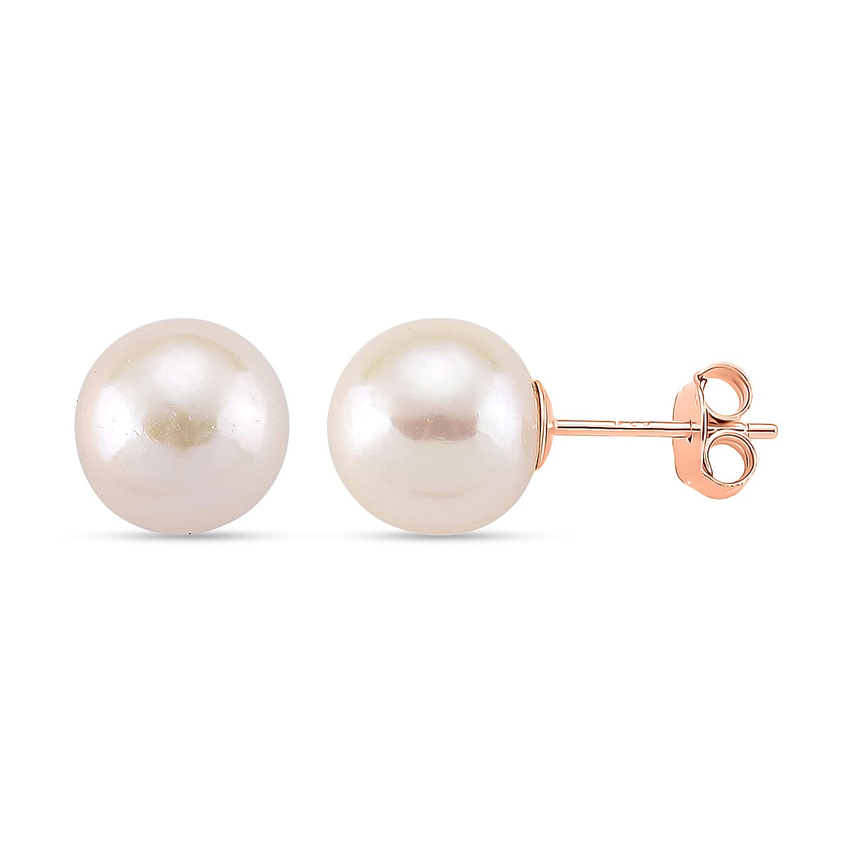 Premium White Edison Pearl (10MM) Earrings with Push Backs in Rose Gold Overlay Sterling Silver