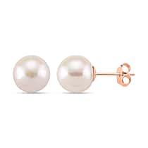 Premium White Edison Pearl (10MM) Earrings with Push Backs in Rose Gold Overlay Sterling Silver