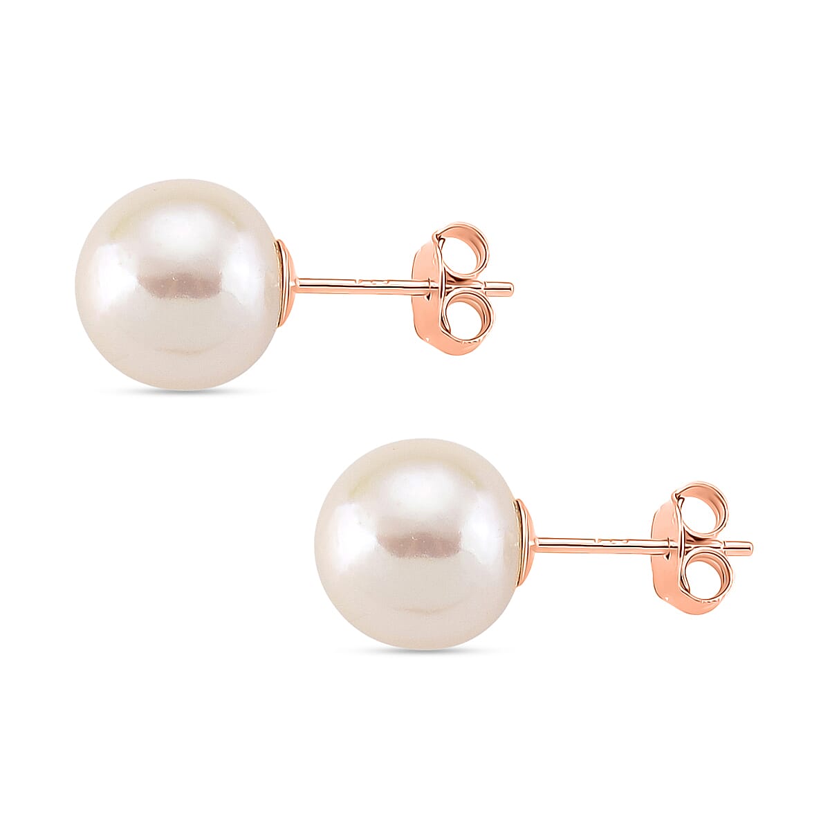 Premium White Edison Pearl (10MM) Earrings with Push Backs in Rose Gold Overlay Sterling Silver