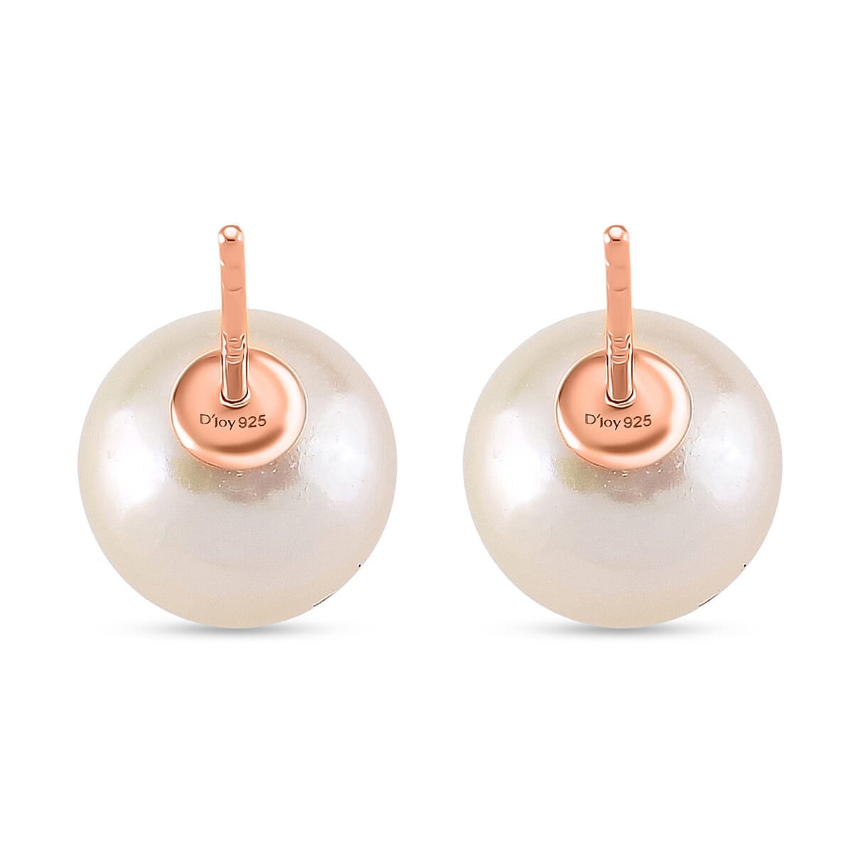 Premium White Edison Pearl (10MM) Earrings with Push Backs in Rose Gold Overlay Sterling Silver