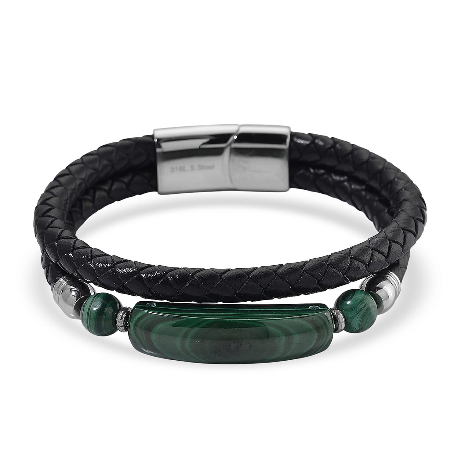 Close Out Deal- Natural Malachite Bracelet (Size 7) Pure Natural Leather Standard 77.00 Ct.