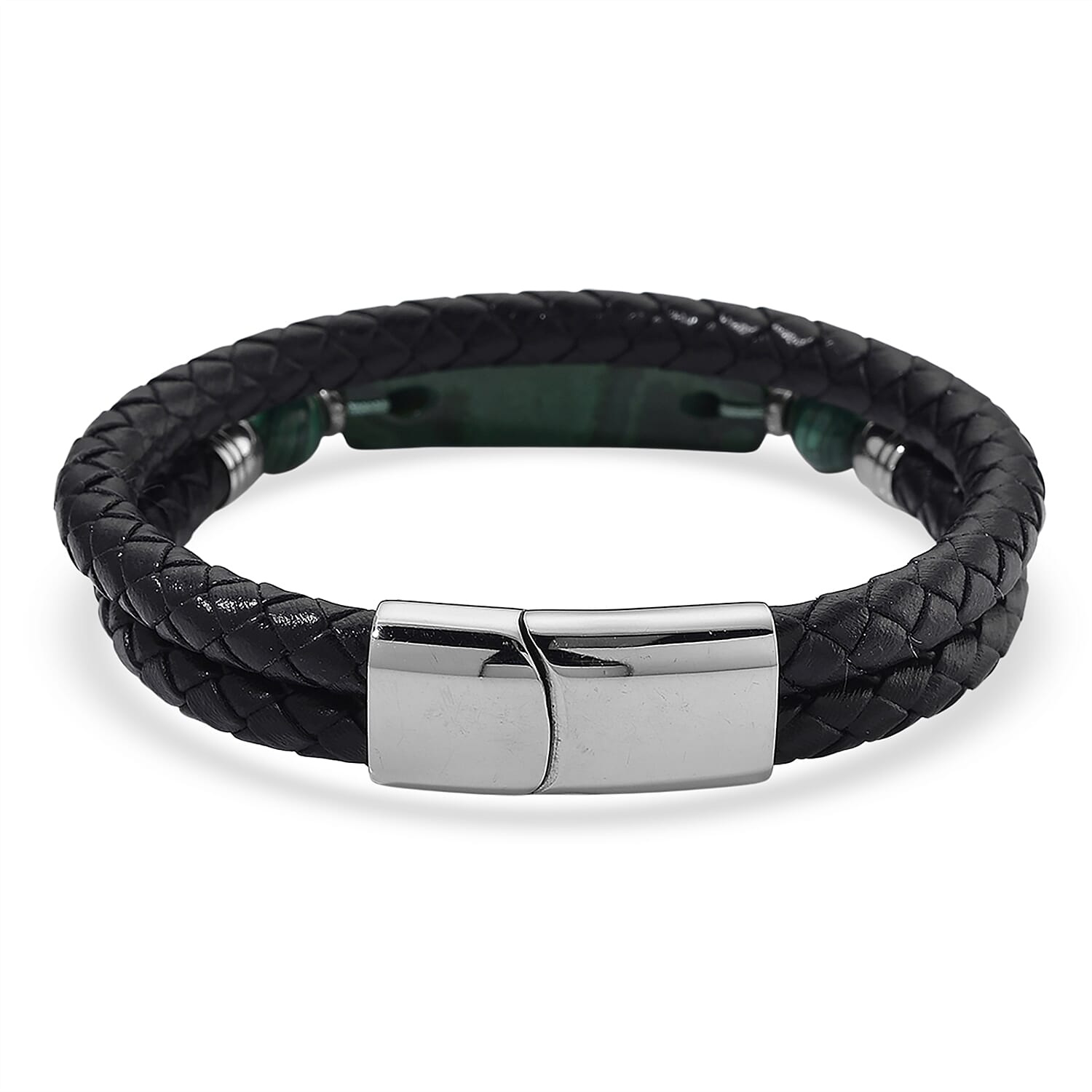 Close Out Deal- Natural Malachite Bracelet (Size 7) Pure Natural Leather Standard 77.00 Ct.
